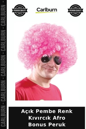 Açık Pembe Renk Kıvırcık Afro Bonus Peruk Gösteri Peruğu Eğlenceli Aksesuar