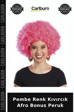 Pembe Renk Kıvırcık Afro Bonus Peruk Sahne Takısı Renkli Detay Komik Aksesuar