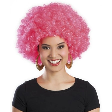 Pembe Renk Kıvırcık Afro Bonus Peruk Sahne Takısı Renkli Detay Komik Aksesuar