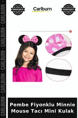 Pembe Fiyonklu Minnie Mouse Tacı Mini Kulak Hatıra Eşyası Doğum Günü Süsü Fan Ürünü