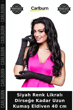 Siyah Renk Likralı Dirseğe Kadar Uzun Kumaş Eldiven 40 cm Kombin Aksesuarı Stil Parçası