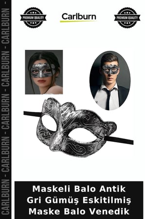 Maskeli Balo Antik Gri Gümüş Eskitilmiş Maske Balo Venedik Parti Maskesi Gösteri Süsü Gece Aksesuarı