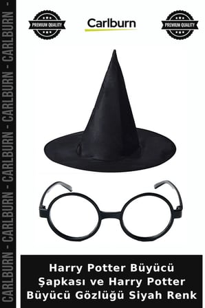 Harry Potter Büyücü Şapkası ve Harry Potter Büyücü Gözlüğü Siyah Renk Oyun Aksesuarı Fan Ürünü