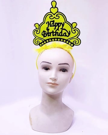 Happy Birthday Neon Sarı Renk Doğum Günü Tacı 24x15 cm Eğlence Malzemesi Parti Objesi Kutlama Detayı
