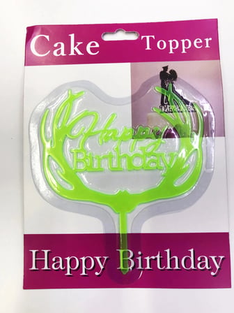 Happy Birthday Yazılı Yeşil Dallı Pasta Kek Çubuğu Doğum Günü Süsü Kutlama Aksesuarı Dekoratif Çubuk