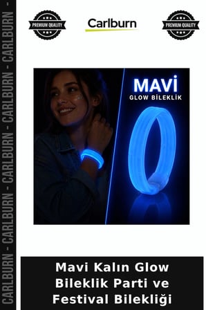 Mavi Kalın Glow Bileklik Parti ve Festival Bilekliği Doğum Günü Pratik Kullanım Canlı Renk