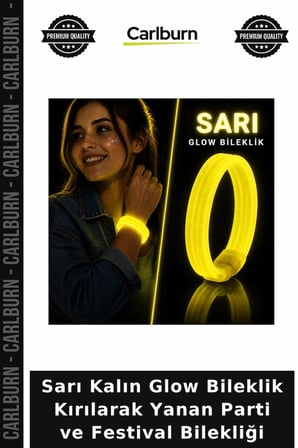 Sarı Kalın Glow Bileklik Kırılarak Yanan Parti ve Festival Bilekliği Gece Eğlencesi Renkli Eğlence