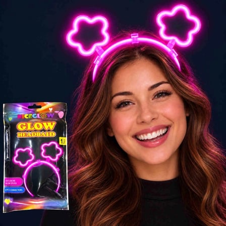 Glow Neon Işıklı Papatya Şekilli Pembe Glow Taç Parti Aksesuarı Kostüm Tacı Konser Takısı
