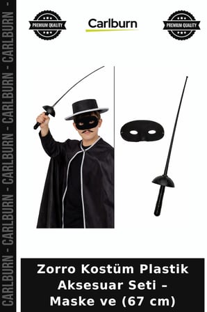 Zorro Kostüm Plastik Aksesuar Seti – Maske ve (67 cm) Eğlence Ürünü Oyuncak Set