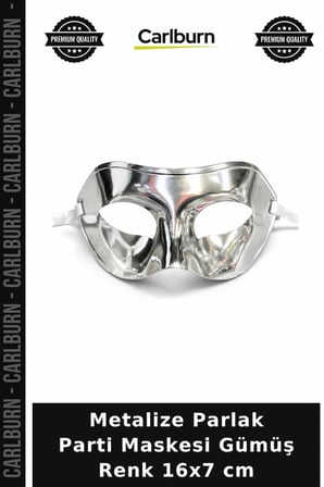 Metalize Parlak Parti Maskesi Gümüş Renk 16x7 cm Modern Stil Etkinlik Ürünü Hatıra Eşyası