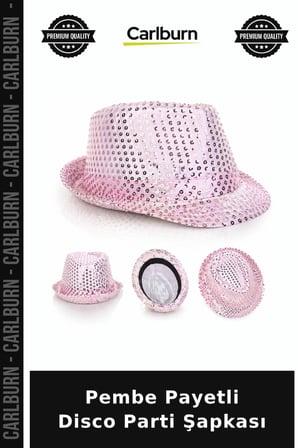 Pembe Payetli Disco Parti Şapkası Sahne Kıyafeti Gösteri Eşyası Gece Kulübü