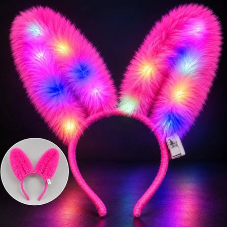 3 Modlu LED Işıklı Peluş Tavşan Kulağı Fuşya Renk Günlük Eğlence Göz Alıcı Aksesuar Parti Süsü