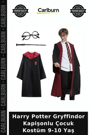 Harry Potter Gryffindor Kapişonlu Çocuk Kostüm 9-10 Yaş Maskeli Balo Sahne Kostümü Kahraman Kıyafeti