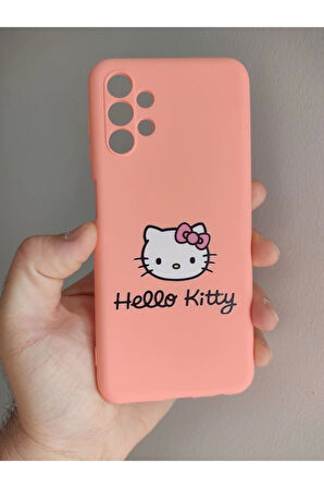 Samsung Galaxy A13 Uyumlu Hello Kitty Tasarım Kamera Korumalı Telefon Boyun Askılı Set Kılıf