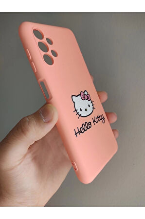 Samsung Galaxy A13 Uyumlu Hello Kitty Tasarım Kamera Korumalı Telefon Boyun Askılı Set Kılıf