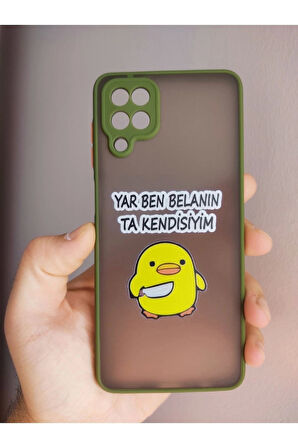 Samsung Galaxy A12 Uyumlu Katil Civciv Tasarım Tuşları Renkli Telefon Boyun Askılı Set Kılıf