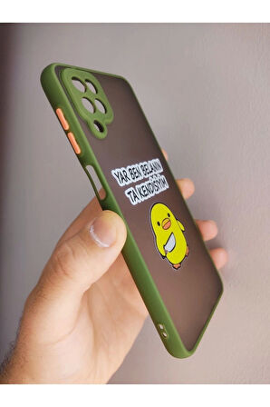 Samsung Galaxy A12 Uyumlu Katil Civciv Tasarım Tuşları Renkli Telefon Boyun Askılı Set Kılıf