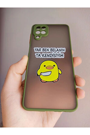 Samsung Galaxy A12 Uyumlu Katil Civciv Tasarım Tuşları Renkli Telefon Boyun Askılı Set Kılıf