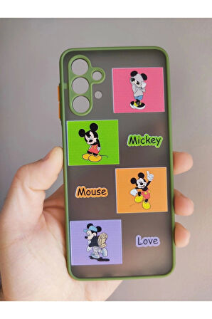 Samsung Galaxy A13 Mickey Mouse Tasarım Tuşları Renkli Telefon Boyun Askılı Set Kılıf