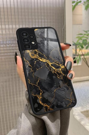Samsung Galaxy A13 Uyumlu Siyah Mermer Tasarımlı Parlak Silikon Kılıf