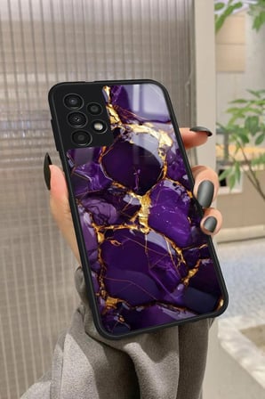 Samsung Galaxy A13 Uyumlu Mor Mermer Tasarımlı Parlak Silikon Kılıf
