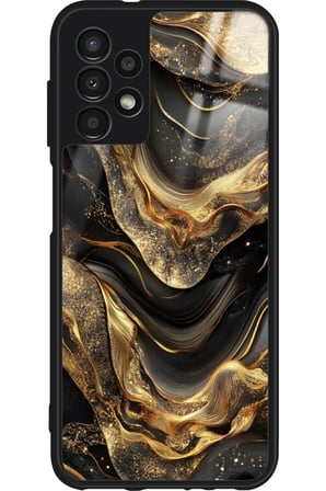 Samsung Galaxy A13 Uyumlu Siyah&Altın Mermer Tasarımlı Parlak Silikon Kılıf