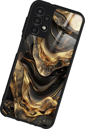 Samsung Galaxy A13 Uyumlu Siyah&Altın Mermer Tasarımlı Parlak Silikon Kılıf