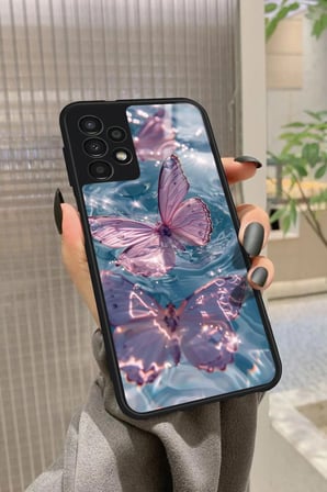 Samsung Galaxy A13 Uyumlu Pembe Kelebek Tasarımlı Parlak Silikon Kılıf