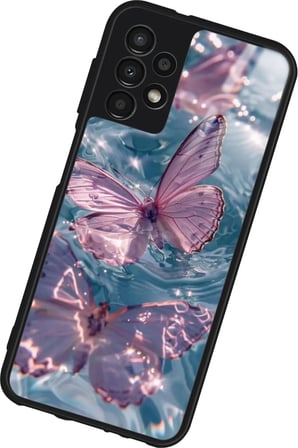 Samsung Galaxy A13 Uyumlu Pembe Kelebek Tasarımlı Parlak Silikon Kılıf