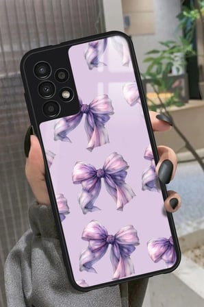 Samsung Galaxy A13 Uyumlu Mor Kurdele Tasarımlı Parlak Silikon Kılıf