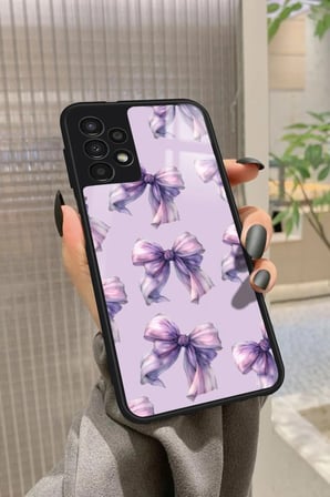 Samsung Galaxy A13 Uyumlu Mor Kurdele Tasarımlı Parlak Silikon Kılıf