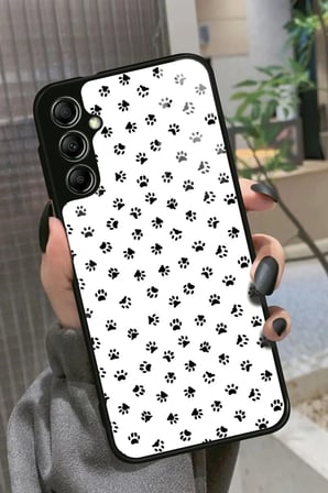 Samsung Galaxy A14 Uyumlu Siyah-Beyaz Kedi Patisi Tasarımlı Parlak Silikon Kılıf