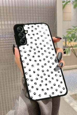 Samsung Galaxy A14 Uyumlu Siyah-Beyaz Kedi Patisi Tasarımlı Parlak Silikon Kılıf