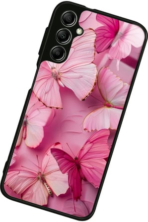 Samsung Galaxy A14 Uyumlu Pembe Kelebek Tasarımlı Parlak Silikon Kılıf
