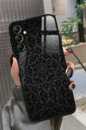 Samsung Galaxy A14 Uyumlu Siyah Karışık Tasarımlı Parlak Silikon Kılıf