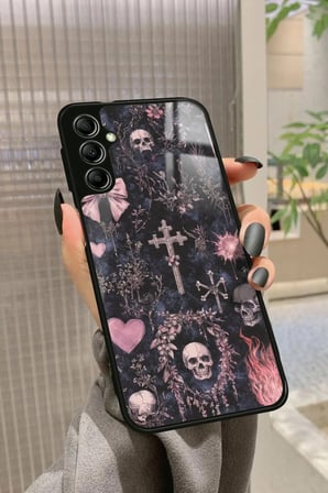 Samsung Galaxy A14 Uyumlu Kurukafa Tasarımlı Parlak Silikon Kılıf