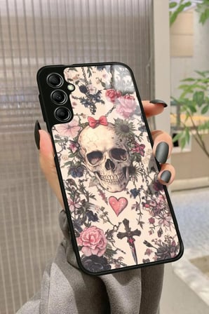 Samsung Galaxy A14 Uyumlu Kurukafa Tasarımlı Parlak Silikon Kılıf
