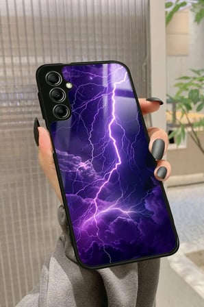 Samsung Galaxy A14 Uyumlu Mor Şimşek Tasarımlı Parlak Silikon Kılıf