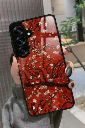 Samsung Galaxy A16 Uyumlu Van Gogh Kırmızı Ağaç Tablo Tasarımlı Parlak Silikon Kılıf