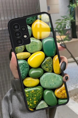 Samsung Galaxy A23 Uyumlu Yeşil&Sarı Taş Tasarımlı Parlak Silikon Kılıf