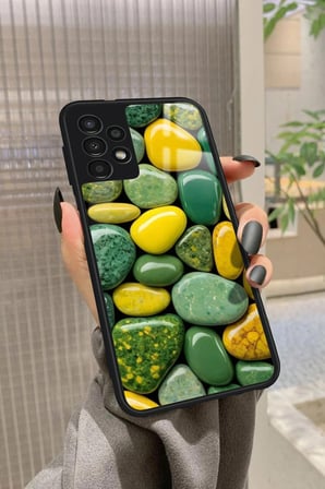 Samsung Galaxy A23 Uyumlu Yeşil&Sarı Taş Tasarımlı Parlak Silikon Kılıf