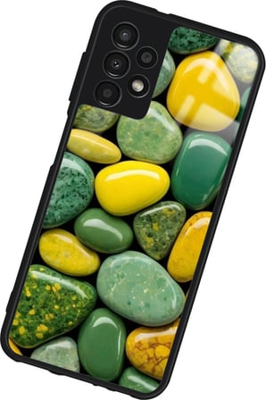 Samsung Galaxy A23 Uyumlu Yeşil&Sarı Taş Tasarımlı Parlak Silikon Kılıf