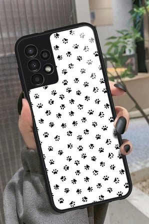Samsung Galaxy A23 Uyumlu Siyah-Beyaz Kedi Patisi Tasarımlı Parlak Silikon Kılıf