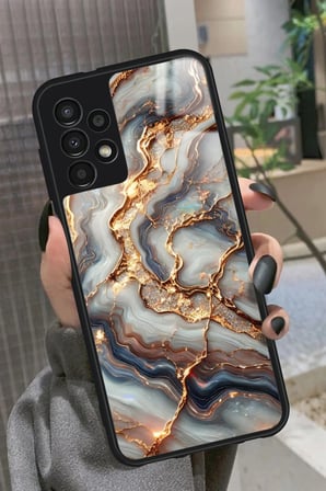 Samsung Galaxy A23 Uyumlu Beyaz&Altın Mermer Tasarımlı Parlak Silikon Kılıf