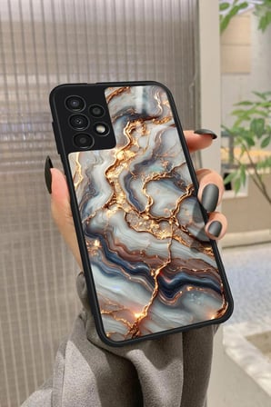 Samsung Galaxy A23 Uyumlu Beyaz&Altın Mermer Tasarımlı Parlak Silikon Kılıf