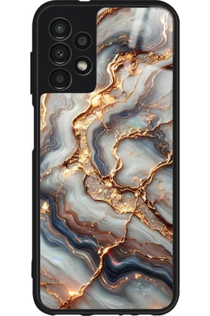 Samsung Galaxy A23 Uyumlu Beyaz&Altın Mermer Tasarımlı Parlak Silikon Kılıf