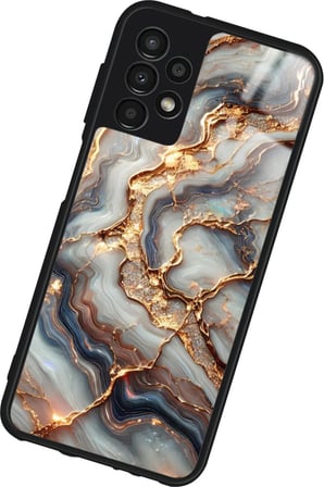Samsung Galaxy A23 Uyumlu Beyaz&Altın Mermer Tasarımlı Parlak Silikon Kılıf