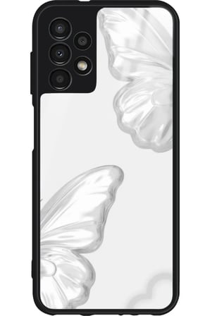 Samsung Galaxy A23 Uyumlu Beyaz Kelebek Tasarımlı Parlak Silikon Kılıf