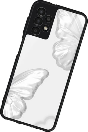 Samsung Galaxy A23 Uyumlu Beyaz Kelebek Tasarımlı Parlak Silikon Kılıf