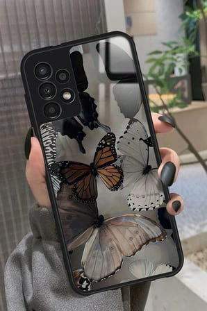 Samsung Galaxy A23 Uyumlu Siyah Kelebek Tasarımlı Parlak Silikon Kılıf